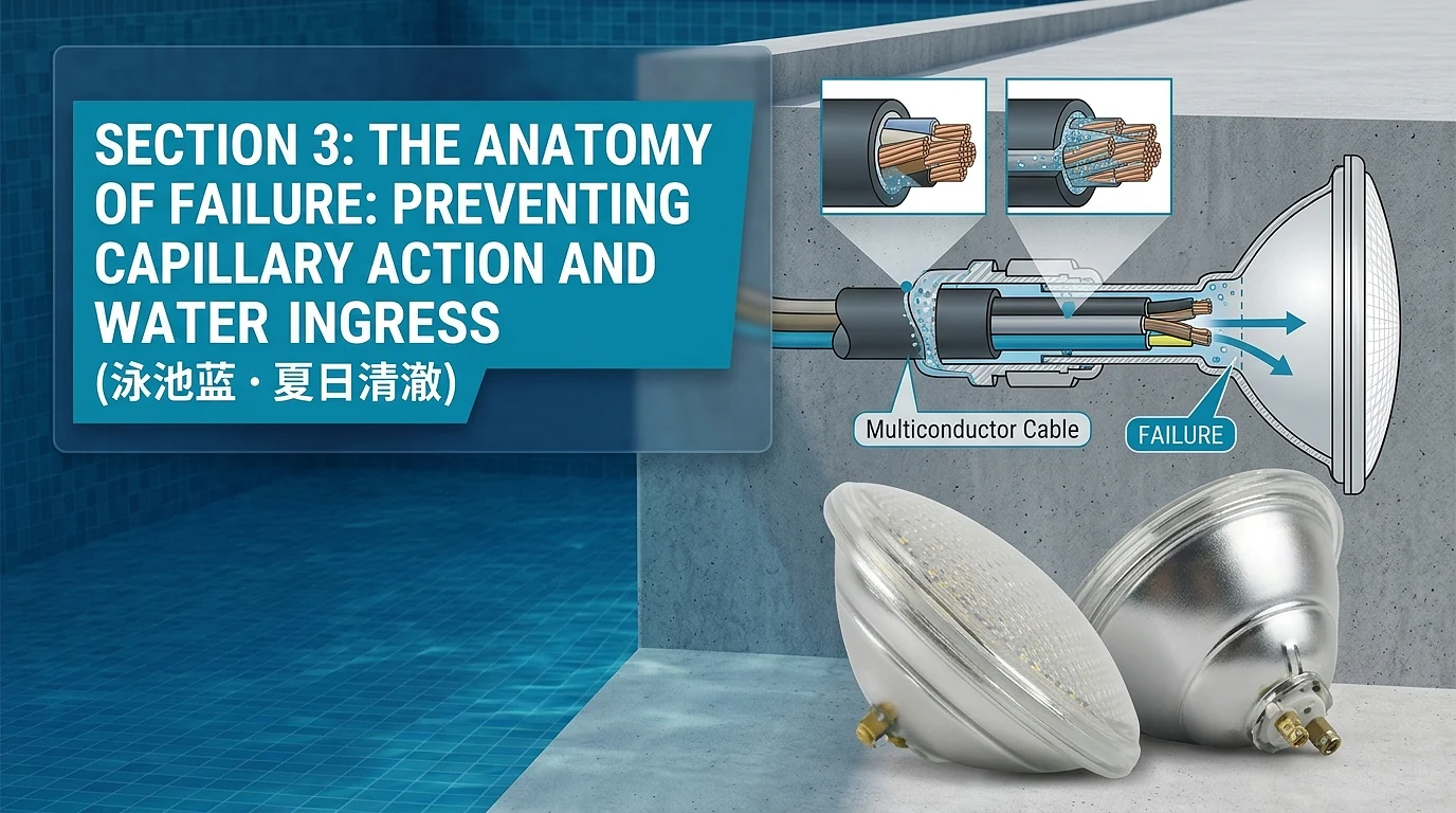 Section 3: The Anatomy of Failure: Preventing Capillary Action and Water Ingress at the Cable Gland - Pool light product